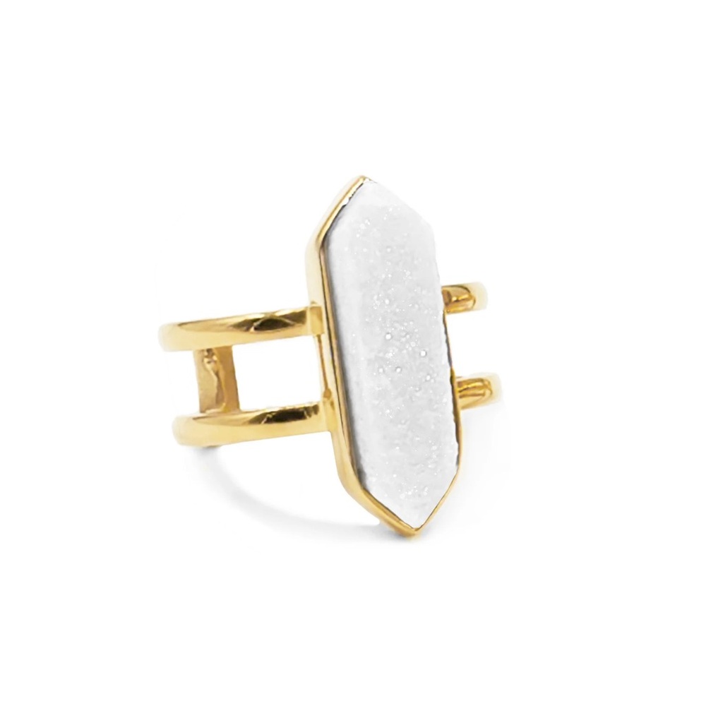 NWT Kinsley Armelle Parvus White Quartz Cuff Ring Size 6